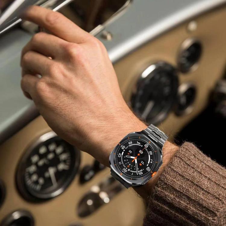 Black link watch band worn on the wrist