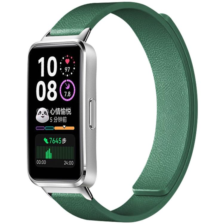 Dark green magnetic silicone watch band with textured surface, shown attached to a smartwatch.