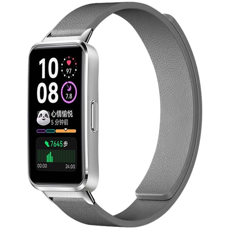 Gray magnetic silicone watch band with textured surface, shown attached to a smartwatch.