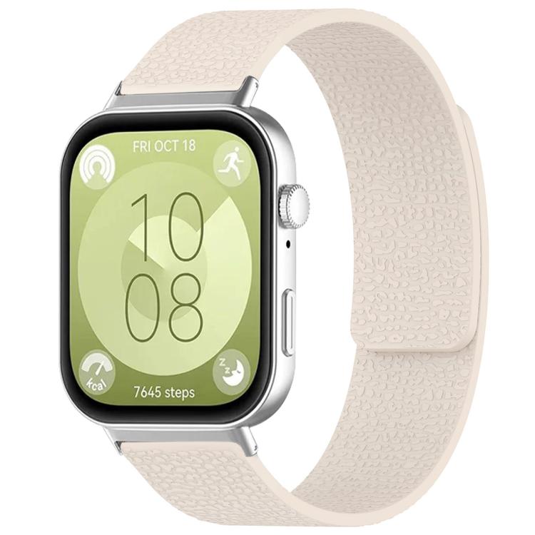 Textured cream silicone watch band shown fitted to a smartwatch.
