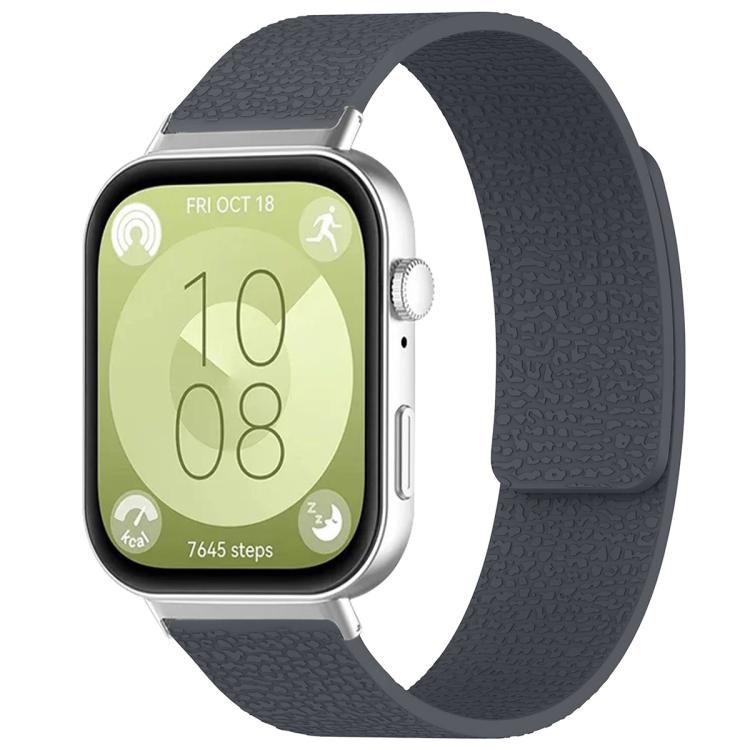 Textured dark gray silicone watch band shown fitted to a smartwatch.