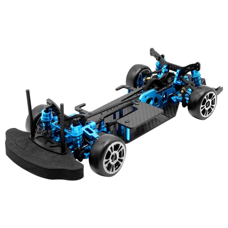 1:10 scale 4WD remote control car chassis, blue and black belt-drive frame with wheels