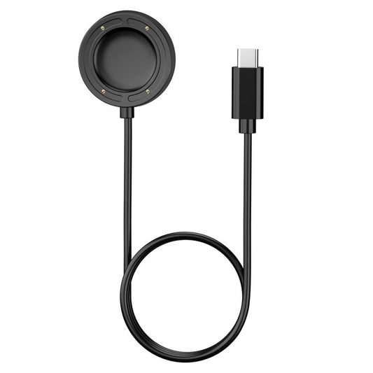 Black Suunto Run charging cable with round contact-pin charger and USB-C plug