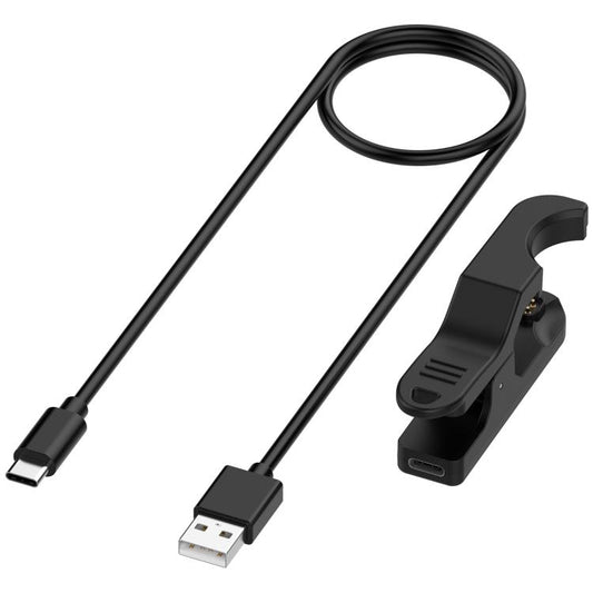 Black USB watch charging clip with 1 m cable and USB-A and USB-C connectors