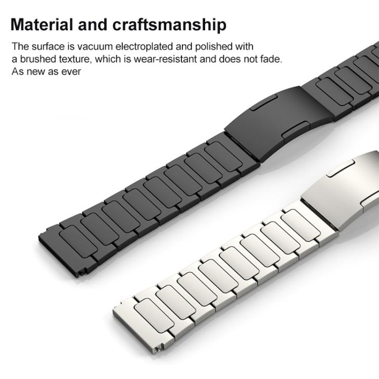 Close-up of black and silver linked stainless steel watch bands and folding clasps