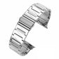 Silver stainless steel Apple Watch band with stepped links and folding clasp