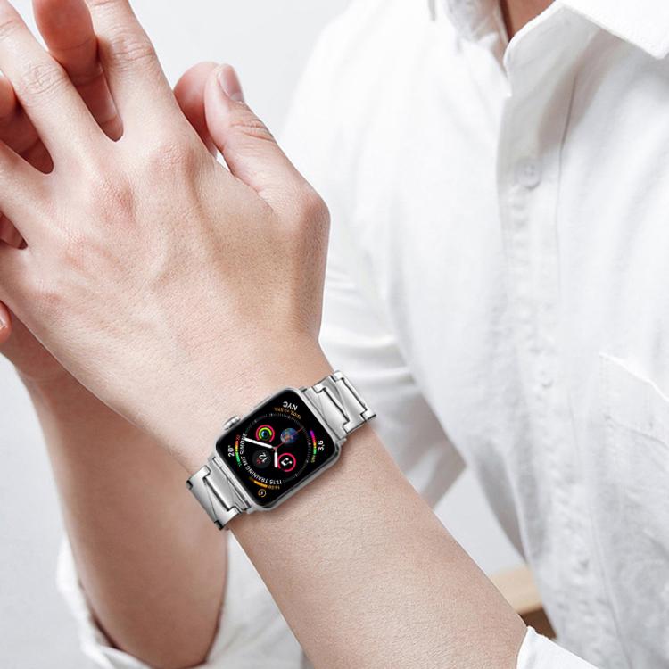 Silver xDfind stainless steel band worn with a smartwatch
