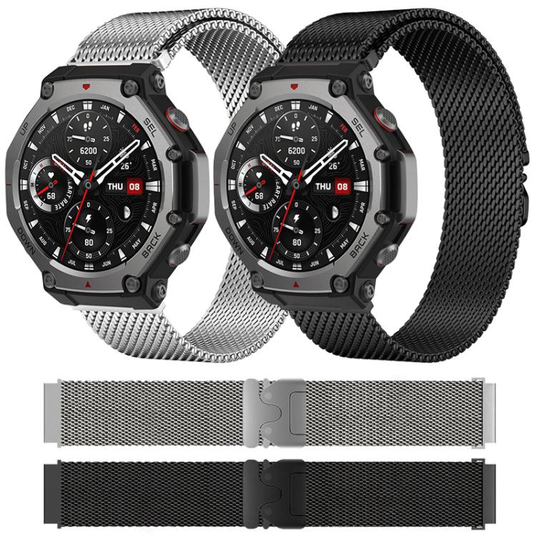 Black and silver Milanese steel watch bands with magnetic parachute buckles