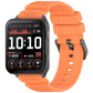 Orange silicone watch band with a rectangular smartwatch and perforated strap