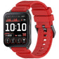 Red silicone watch band with a rectangular smartwatch and perforated strap