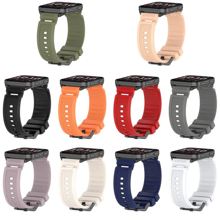 Silicone watch bands in ten colors, including olive, peach, black, orange, red, gray, purple, white and blue