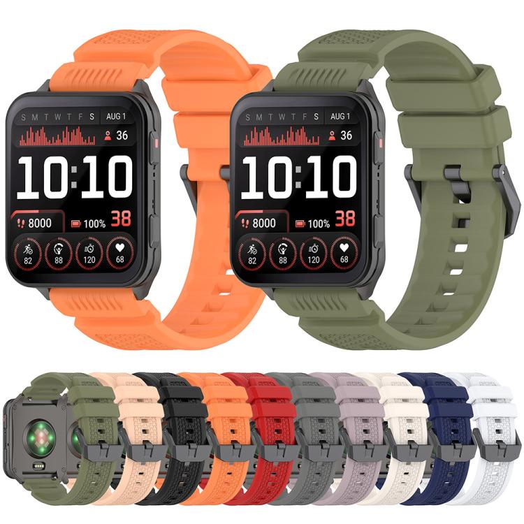 Orange and olive silicone watch bands shown with a range of available colors