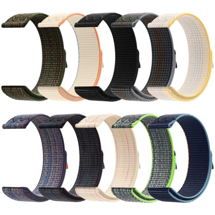 Ten nylon hook-and-loop watch bands in assorted solid and multicolor designs