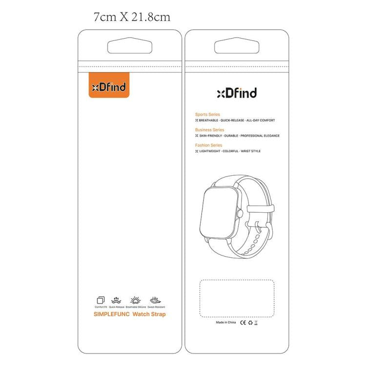 xDfind watch strap packaging design shown from front and back