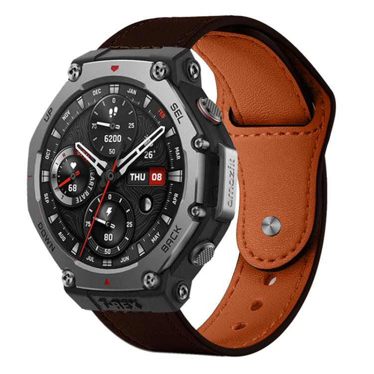 xDfind dark brown leather watch band with brown lining and a metal rivet