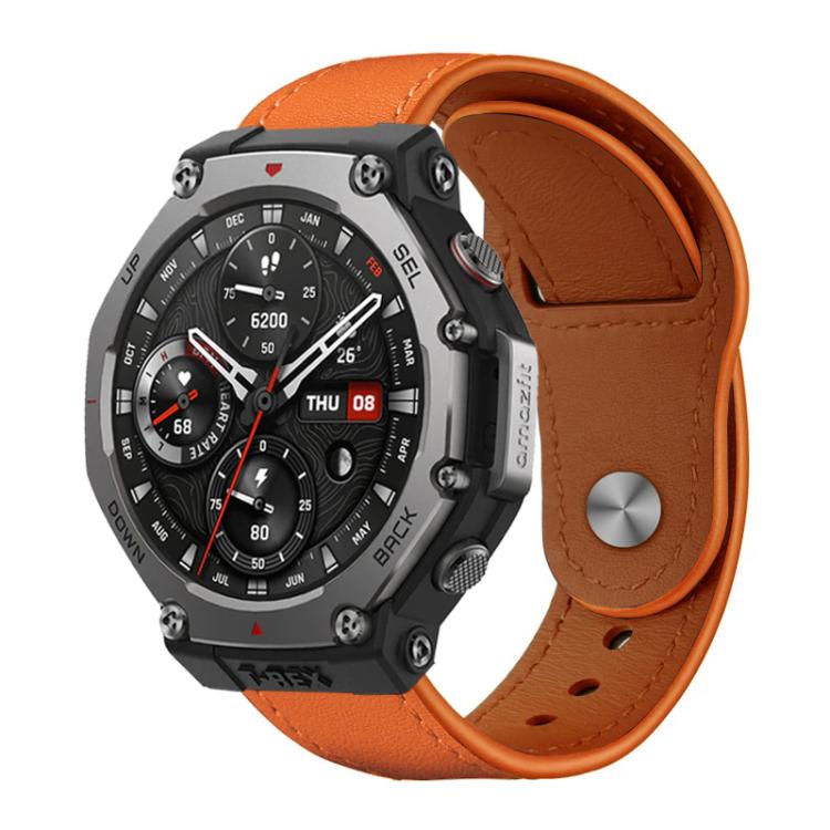 xDfind orange leather watch band with brown lining and a metal rivet