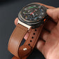 xDfind brown leather watch band with stitched edges and adjustment holes