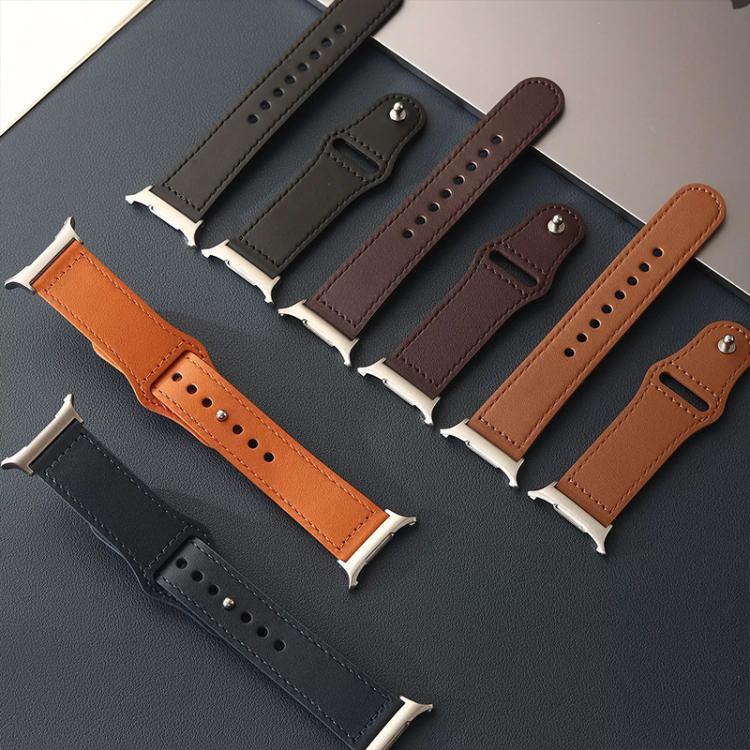 xDfind leather watch band pieces in black, brown, and orange with metal connectors