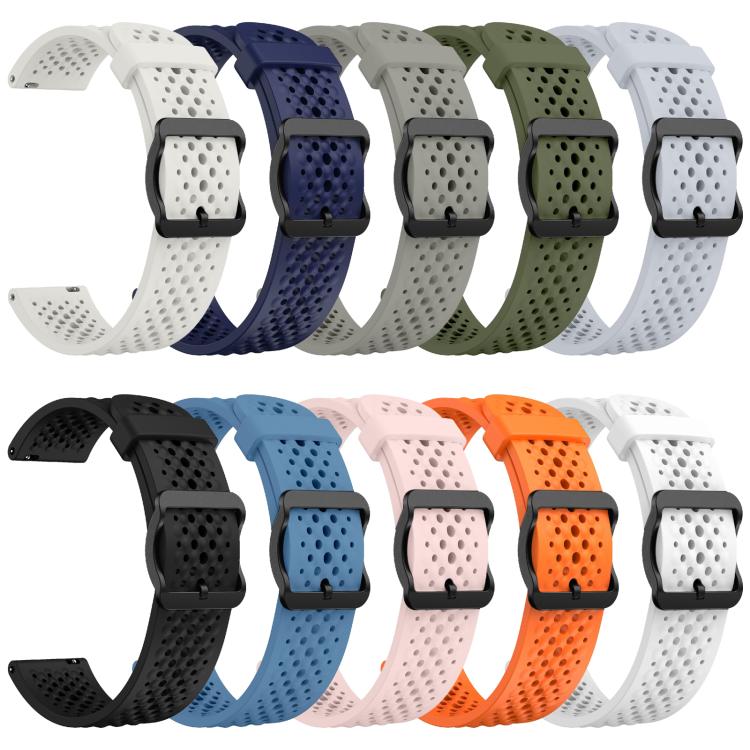 Perforated silicone watch bands in ten colors with black buckles