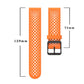 Orange perforated silicone watch band shown in two pieces with length measurements