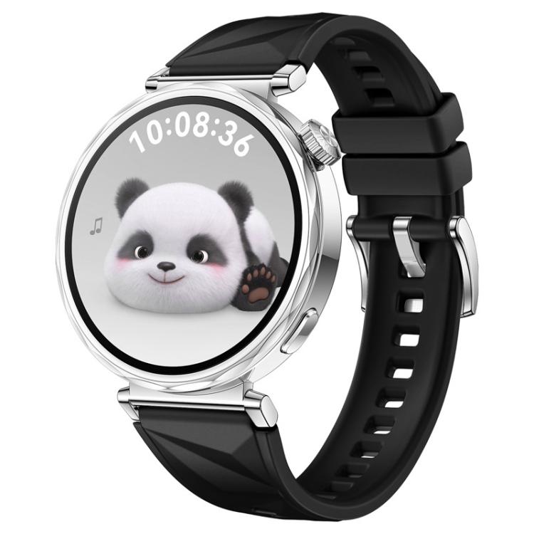 Black xDfind silicone watch band with faceted texture and silver buckle, shown on a watch