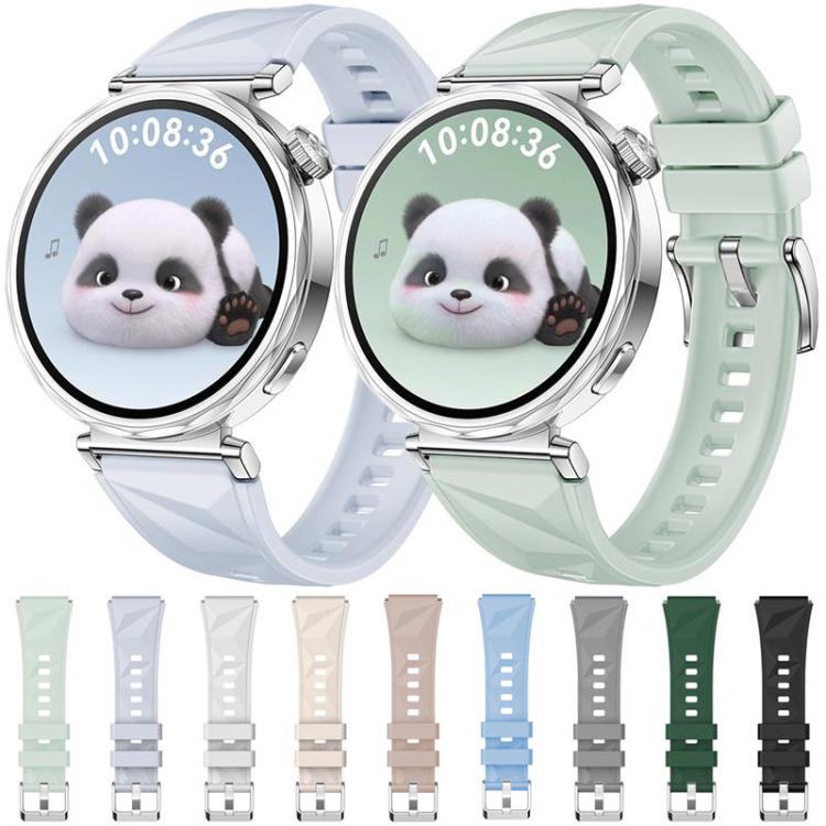 Faceted silicone watch bands in pale blue and mint, with additional color options shown