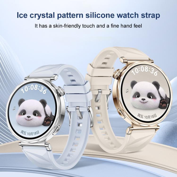 Pale blue and ivory faceted silicone watch bands fitted to smartwatches