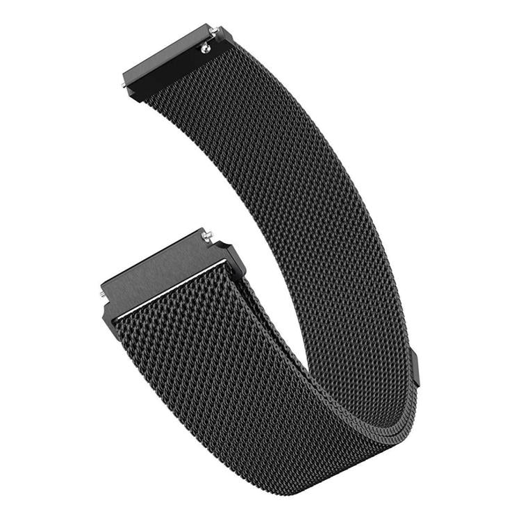 Black stainless steel mesh watch band with connector ends, shown without a tracker