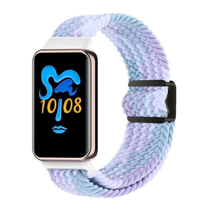 Honor Band braided nylon watch band in pastel blue, lavender, and white.