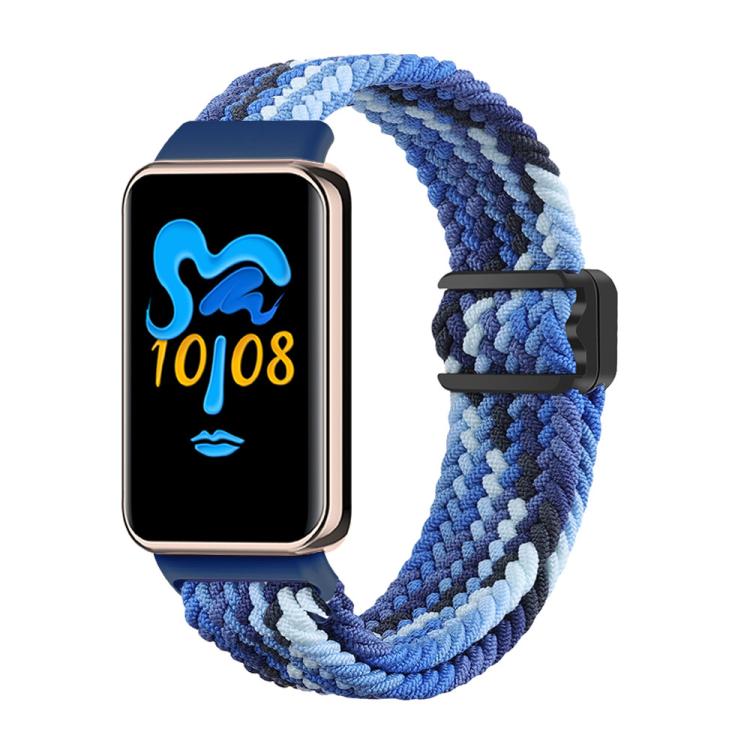 Honor Band braided nylon watch band in dark and light blue with magnetic buckle.