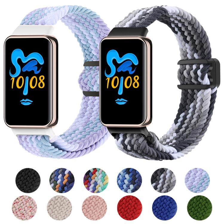 Braided nylon watch bands in pale blue and charcoal, with magnetic buckles