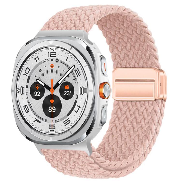 Pink braided nylon watch band with a matching magnetic buckle