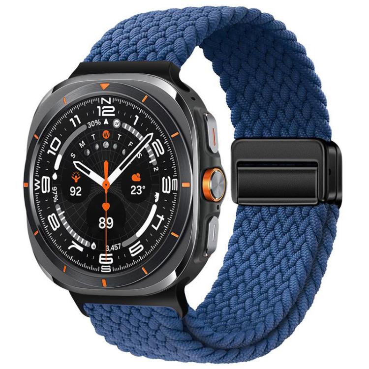 Galaxy Watch nylon braided loop band in navy blue with black magnetic buckle