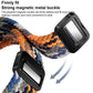 Close-up of the magnetic metal buckle on a multicolor braided nylon watch band