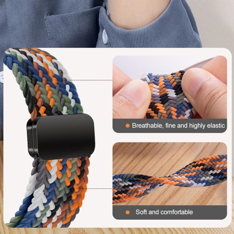 Multicolor braided nylon watch band showing its woven texture