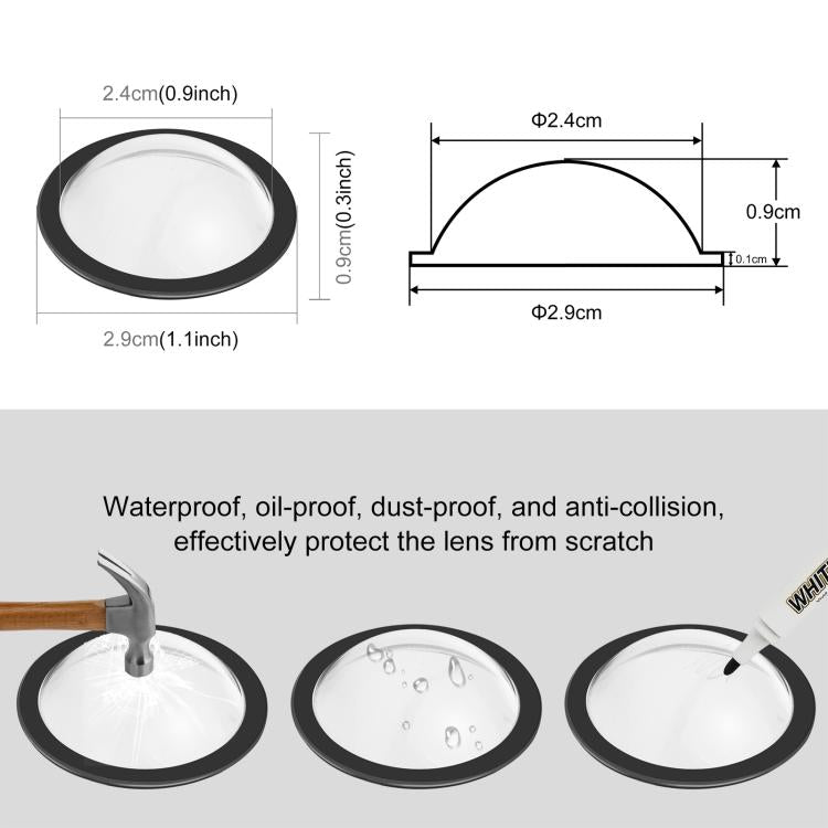 Clear oval lens guard cover with size measurements shown