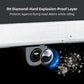 Clear oval lens guard on camera lens with debris particles for protection