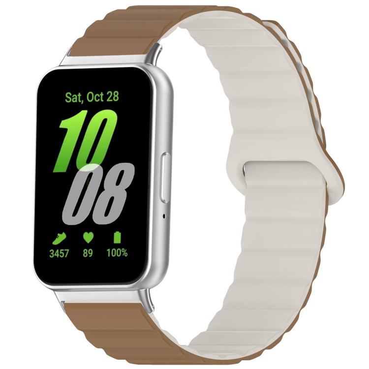 xDfind magnetic silicone watch band in ivory and brown, shown on a rectangular smartwatch