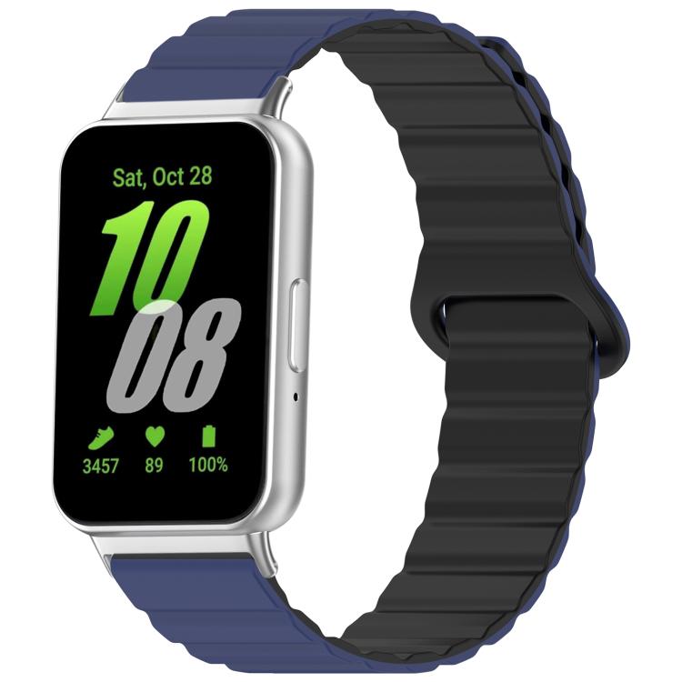 xDfind magnetic silicone watch band in navy and black, shown on a rectangular smartwatch