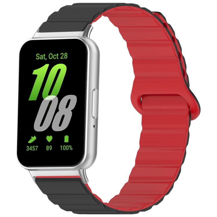 xDfind magnetic silicone watch band in red and black, shown on a rectangular smartwatch
