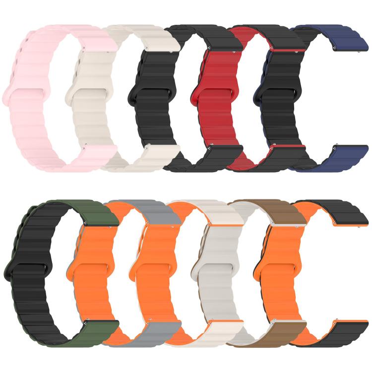 Assorted magnetic silicone watch bands in multiple two-tone color combinations.