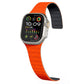 Orange magnetic silicone watch band shown on a smartwatch