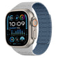 Light gray and blue magnetic silicone watch band shown on a smartwatch