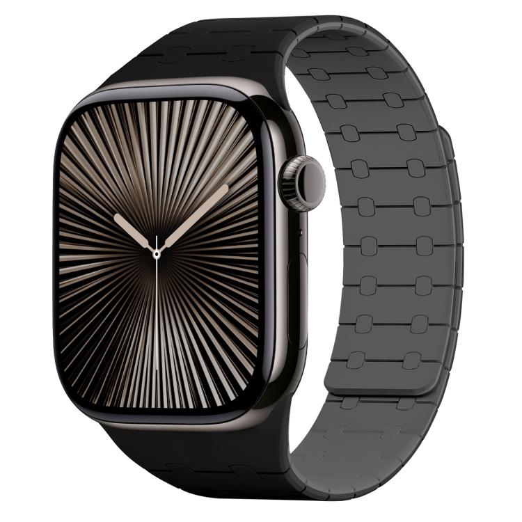 Apple Watch with a black and dark gray two-tone silicone band