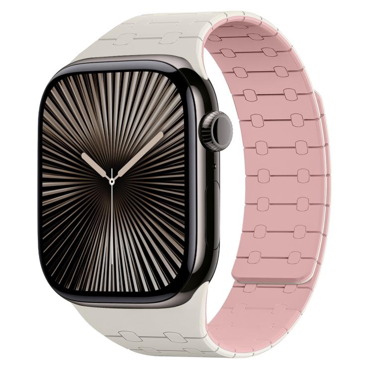 Apple Watch with a white and pink two-tone silicone band