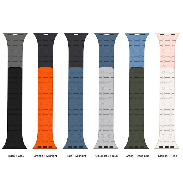 Six two-tone magnetic silicone watch bands shown flat