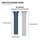 Watch band size guide for 42, 44, 45, and 49 mm watches, with band length measurements