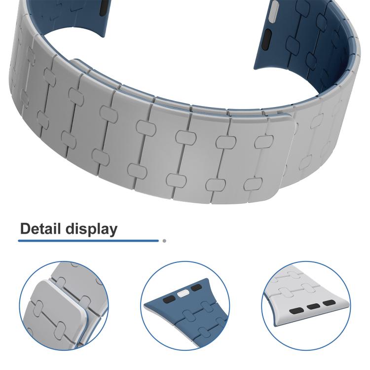 Curved silicone watch band with linked pattern and magnetic connector details