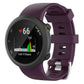 Dark purple silicone watch band with ribbed texture, shown attached to a round watch.