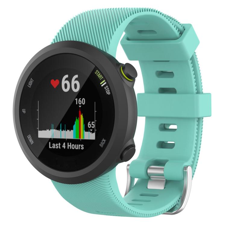 Teal silicone watch band with ribbed texture, shown attached to a round watch.
